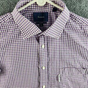 Faconnable Men 18.5 Large Short Sleeve Purple Check Button Up Classique Cotton